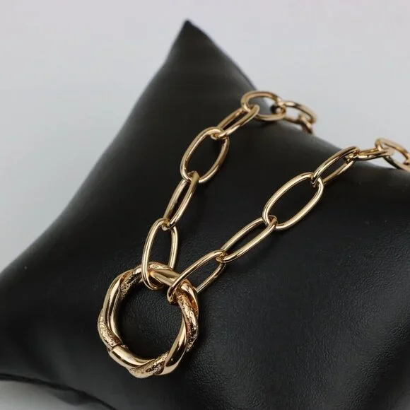 Chunky Oval Link Rose Gold Necklace with Round Center Pendant, XPNL0348 - Picture 7 of 13